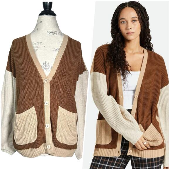 Brixton | Women | Ashberry Colorblock Balloon Sleeve Ribbed Cardigan | Size XS - Picture 1 of 15